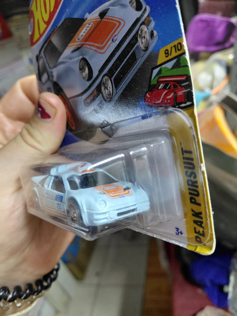 the Hot Wheels Ford RS200 in the iconic light blue and orange Gulf racing livery